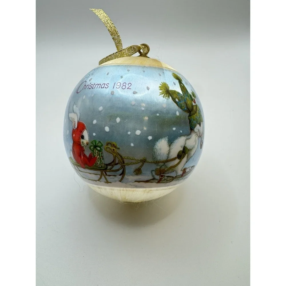 1982 Hallmark Grandson Christmas Ornament Vintage Satin‎ Ball Bunny Sled
